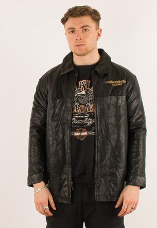 VINTAGE 90S BLACK HARD ROCK CAFE LEATHER JACKET XL