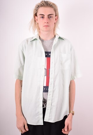 YVES SAINT LAURENT MENS VINTAGE SHIRT LARGE GREEN 90S