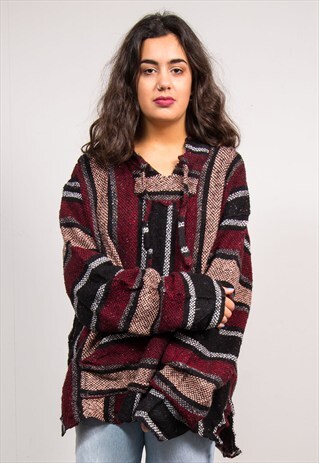 90'S VINTAGE RED STRIPE BAJA HOODIE JUMPER