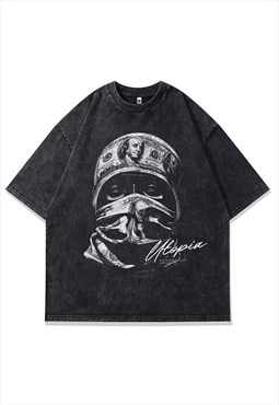 Gangster t-shirt money print tee balaclava top vintage grey