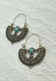 Antique Gold Ethnic Faux Turquoise Hook Intricate Earrings