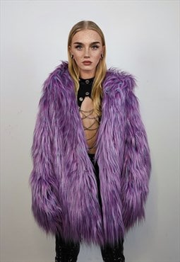Shaggy faux fur jacket neon bomber bright raver coat purple