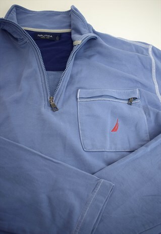 VINTAGE 90S NAUTICA BLUE 3/4 ZIP POCKET JUMPER