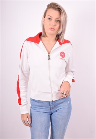 PUMA WOMENS VINTAGE TRACKSUIT TOP JACKET SMALL WHITE 90'S