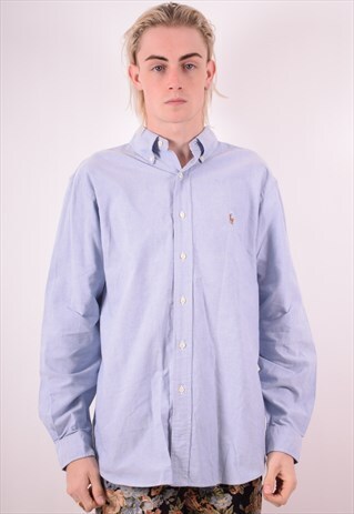 RALPH LAUREN MENS VINTAGE SHIRT LARGE BLUE 90S