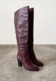 Preloved real leather high heel boots in purple