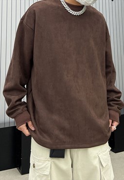 Brown Oversized Suede Sweatshirts Unisex Y2k
