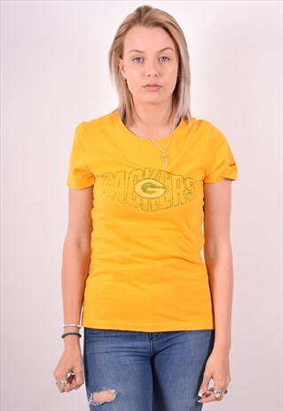 NIKE WOMENS VINTAGE NHL PACKERS T-SHIRT TOP MEDIUM YELLOW 90