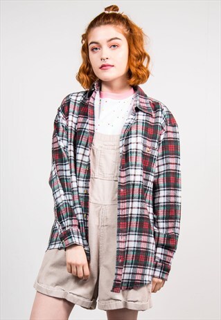 90'S CHECK PATTERN GRUNGE OVERSIZE FLANNEL SHIRT
