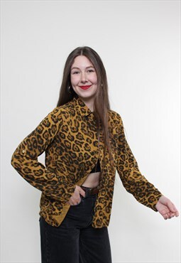 Vintage 90s leopard blouse, animal print party blouse