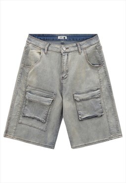 Cargo pocket denim shorts premium skater jean pants in blue