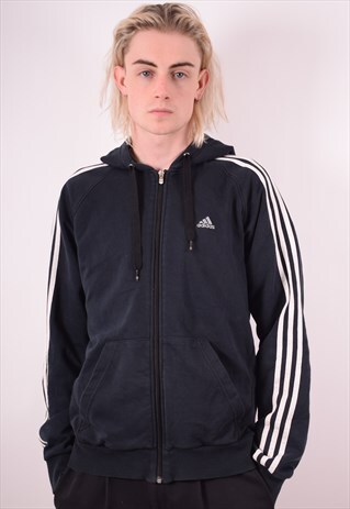 ADIDAS MENS VINTAGE HOODIE JACKET MEDIUM BLACK 90S