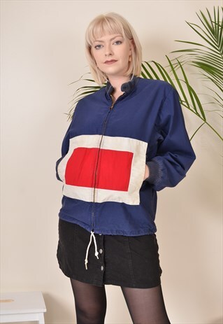 VINTAGE LIGHTWEIGHT PATTERNED JACKET BLUE 80S
