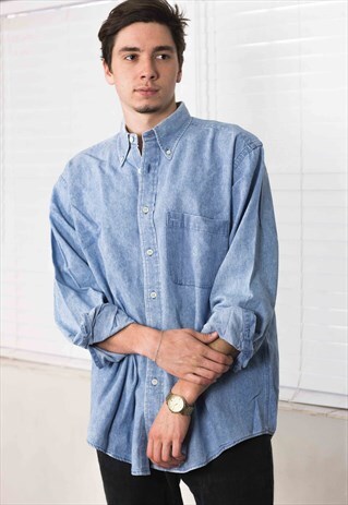 VINTAGE NAUTICA DENIM SHIRT LOGO 90S L 17