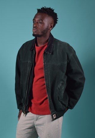 VINTAGE CARHARTT DARK GREEN CANVAS BOMBER JACKET