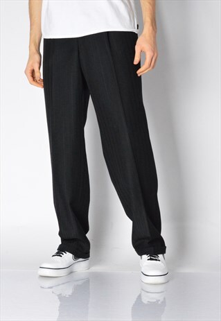 VINTAGE 90S BLACK STRIPED WOOL BLEND PANTS