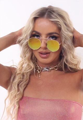 OVERSIZE CENTRE BAR GREEN MIRROR SUNGLASSES