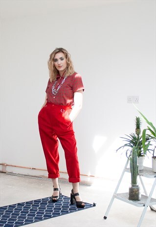 NIAMH VINTAGE TAPERED RED TROUSER WITH HOOP DETAIL