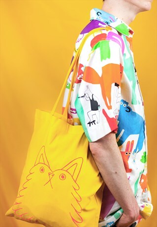 YELLOW CAT / DOG SCREEN PRINTED TOTE BAG