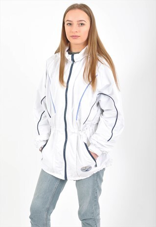 VINTAGE 90'S WINDBREAKER PARKA JACKET IN WHITE