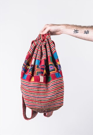 VINTAGE RED PATTERNED RUCKSACK