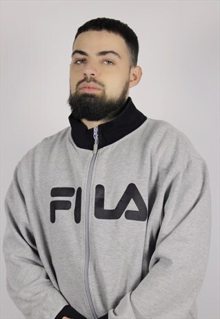 VINTAGE MENS FILA ZIP SWEATER BIG LOGO GRAY SIZE XXL