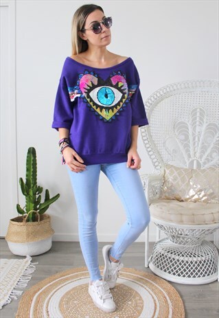 SWEATSHIRT PRINTED EYE SEQUINS