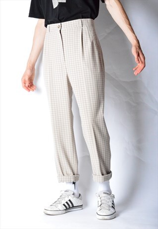VINTAGE 90S UNISEX BEIGE CHECK PANTS