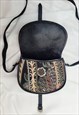 VINTAGE 90S BLACK SUEDE CARPET FOLK PRINT SMALL SHOULDER BAG