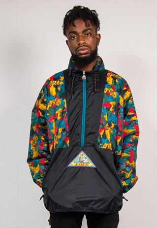 90'S VINTAGE WAVEY PATTERN FESTIVAL HALF ZIP CAGOULE JACKET