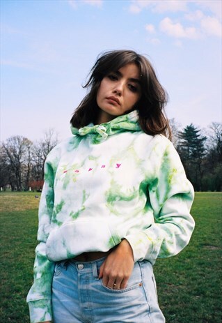 PERSONALISED EMBROIDERED GREEN TIE DYE HOODIE
