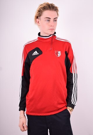ADIDAS MENS VINTAGE TRACKSUIT TOP MEDIUM RED 90'S