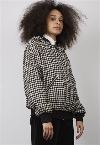 VINTAGE 80'S OVERSIZED HOODED HOUNDSTOOTH WOVEN JACKET