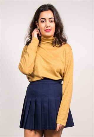 90'S VINTAGE GOLD GLITTER ROLL NECK TOP