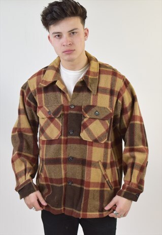 VINTAGE 90S REDDY BROWN WOOLRICH WOOLEN OVER SHIRT