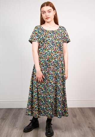 90'S FLORAL PATTERN MIDI DRESS