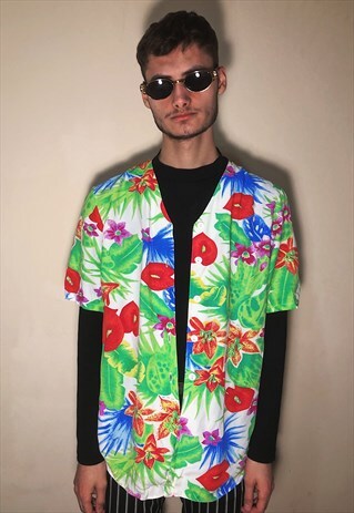VINTAGE COLORFUL FLOWER PATTERNED SHIRT