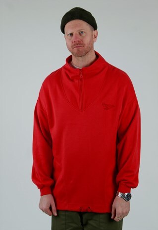 90S REEBOK 1/4 ZIP RED SMALL LOGO SWEATSHIRT