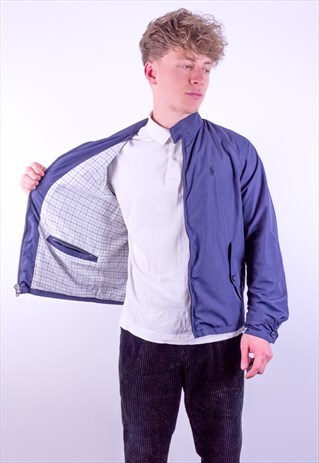 VINTAGE RALPH LAUREN CHECK LINED HARRINGTON JACKET IN BLUE