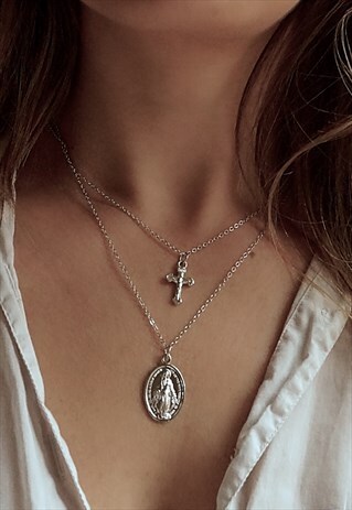 RELIGIOUS DOUBLE LAYER CHARM NECKLACE