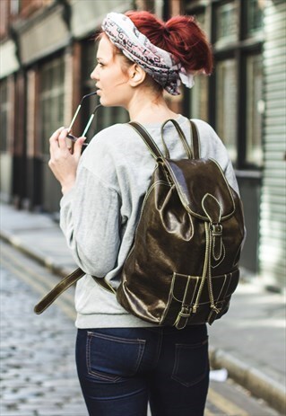 CORAL GREEN LEATHER RUCKSACK