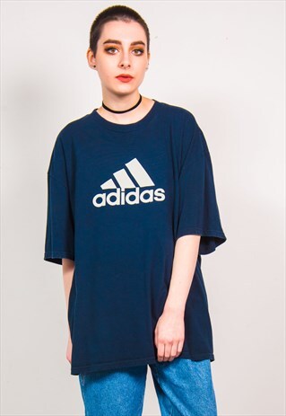 ADIDAS VINTAGE 90'S NAVY BLUE OVERSIZED SPORTS T-SHIRT