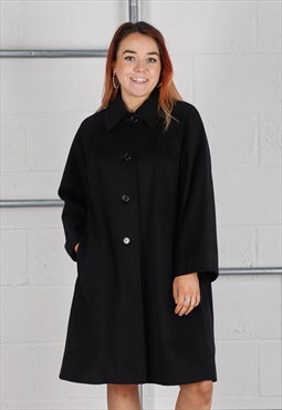 Vintage Aquascutum Duffle Coat in Black Wool Jacket Medium