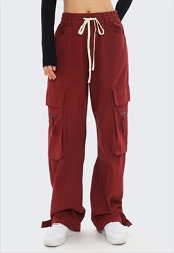 Parachute joggers utility pants cargo pocket trousers red