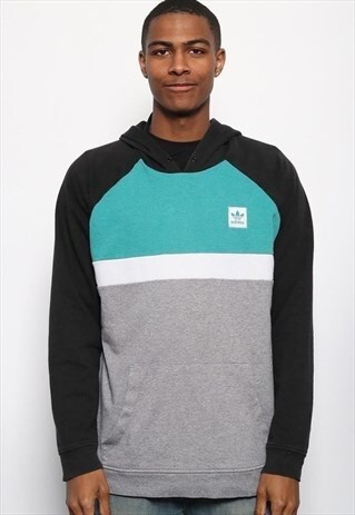 VINTAGE ADIDAS LOGO HOODIE BLUE GREY BLACK
