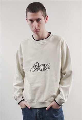 VINTAGE 90'S ASICS LOGO CREAM SWEATSHIRT