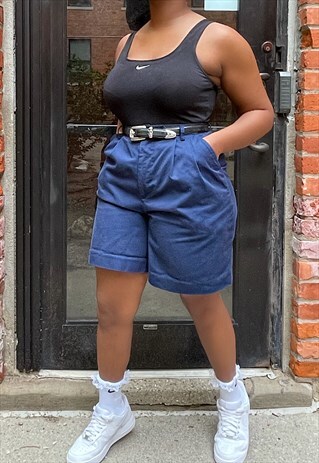 VINTAGE NAVY BLUE HI-RISE MOM SHORTS (XS/S)