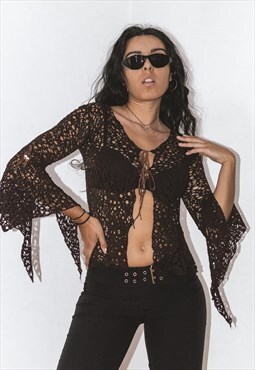 Fairycore Distressed Hole Y2k Cardigan Flare Sleeve