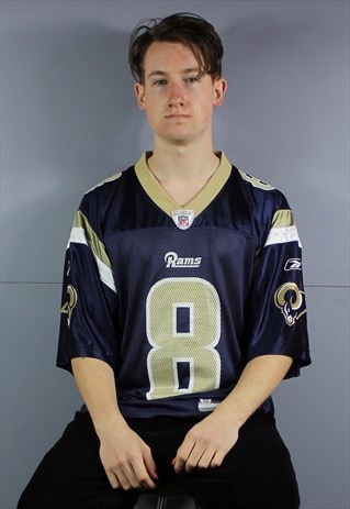 VINTAGE REEBOK RAMS JERSEY IN NAVY BLUE WITH PRINTED LOGO. S
