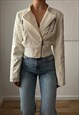 VINTAGE FITTED FAUX LEATHER JACKET IN CREAMY WHITE